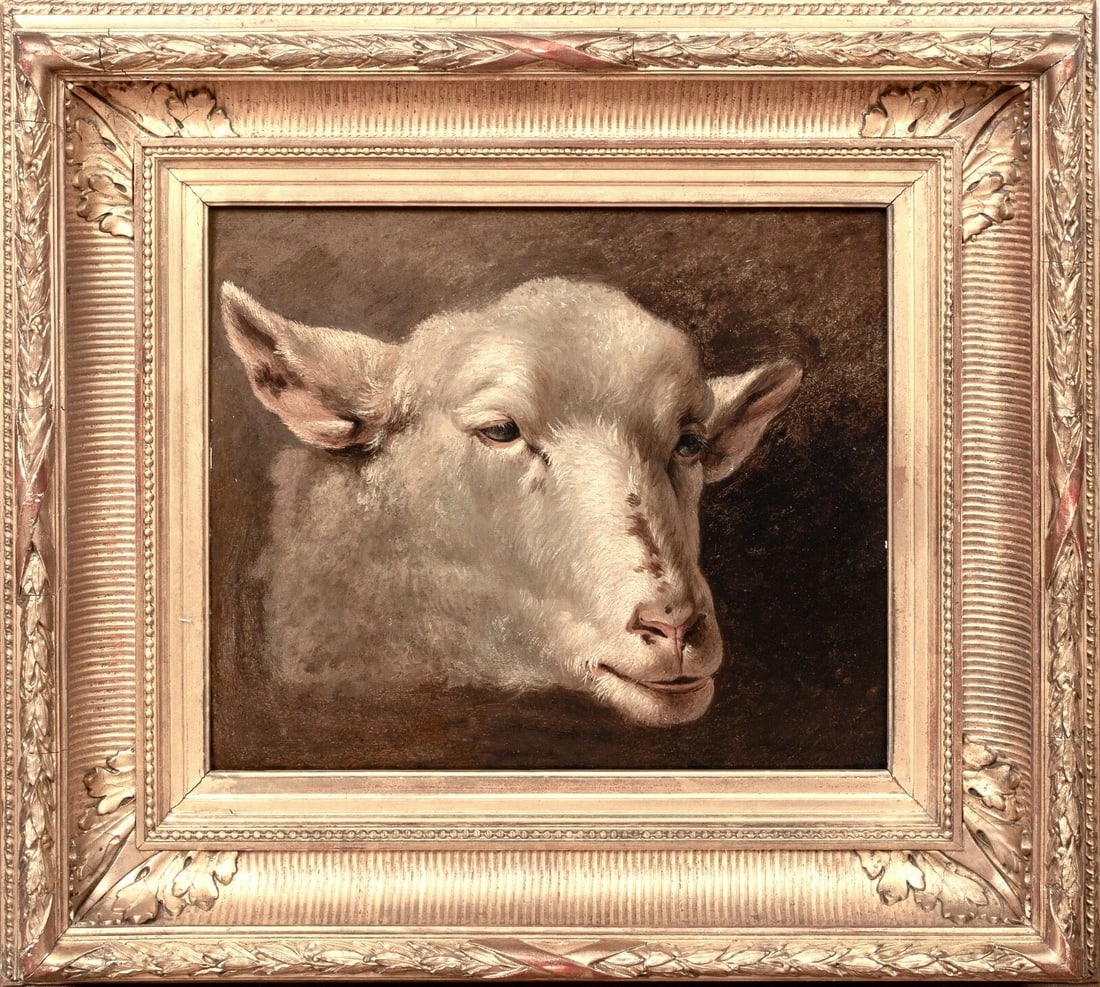 STUDY OF A SHEEP'S HEAD OIL PAINTING: Year: 19th century Size: 19.5" x 17.5" Medium: Oil Description: Rosa Bonheur's large oil on panel study of a sheep's head from the 19th century. Excellent quality and condition analysis of a sheep's h