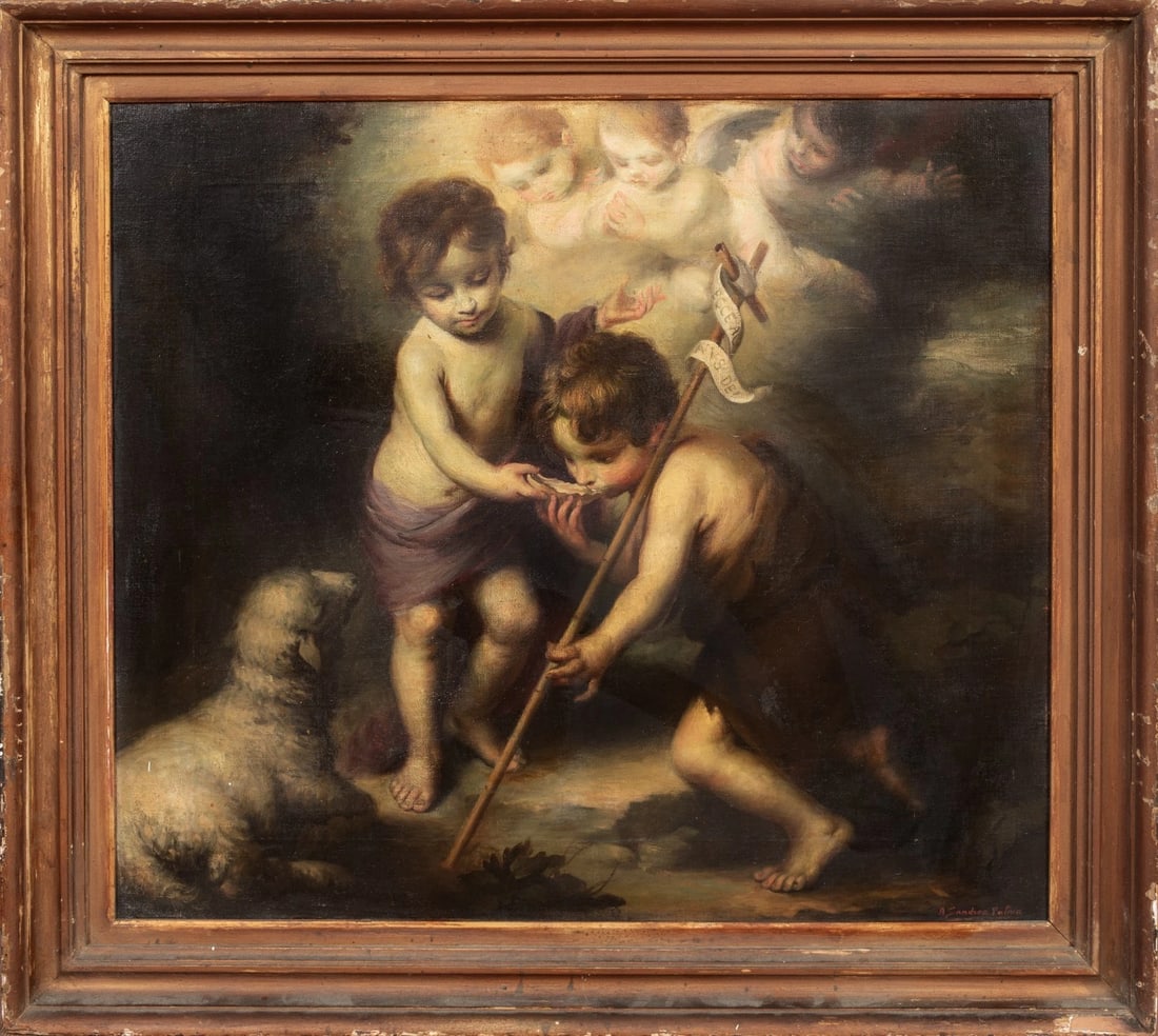 THE INFANT CHRIST, ST JOHN THE BAPTIST & THE LAMB OIL PAINTING (1 of 10)