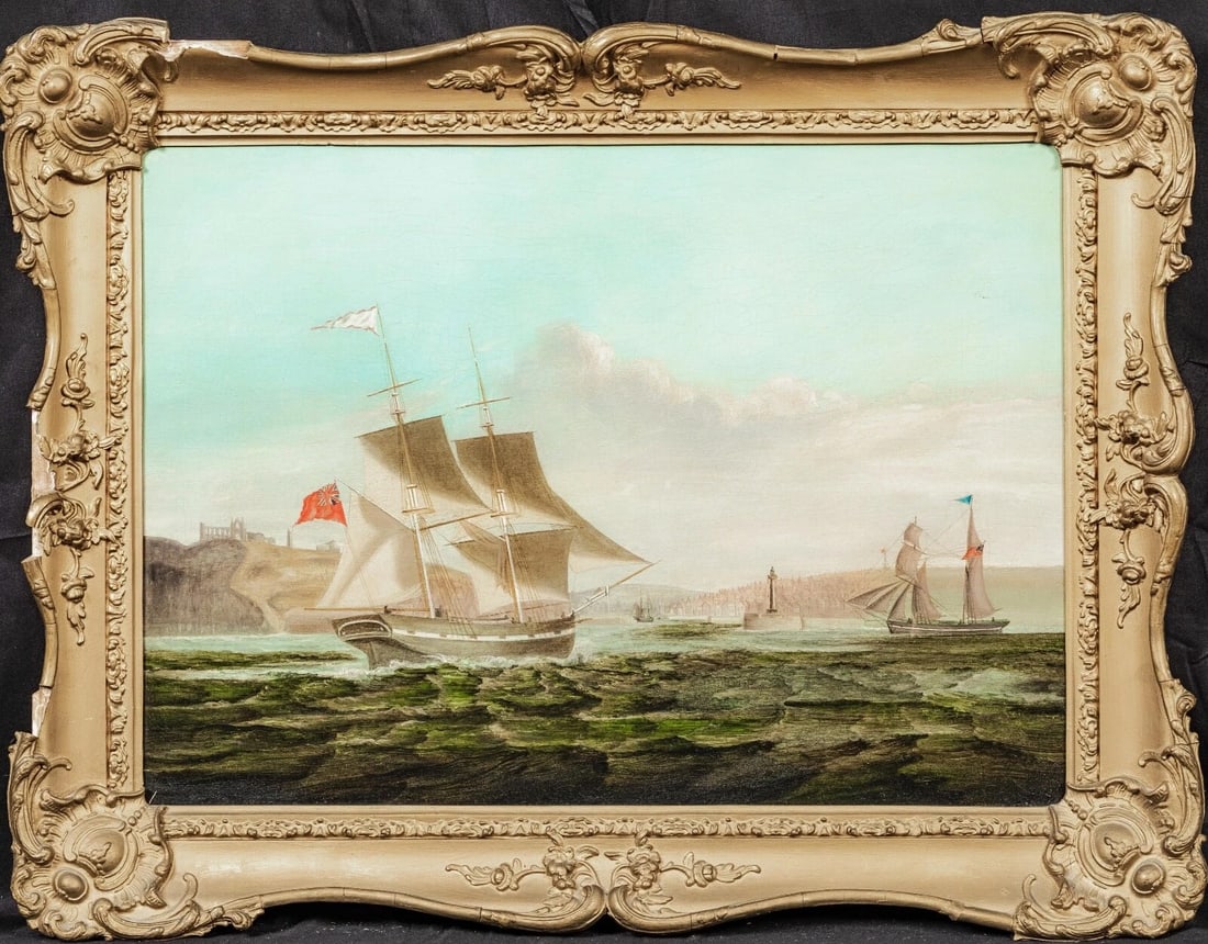 BRIG ENTERING WHITBY OIL PAINTING ATTRIBUTED TO GEORGE II CHAMBERS (1 of 12)