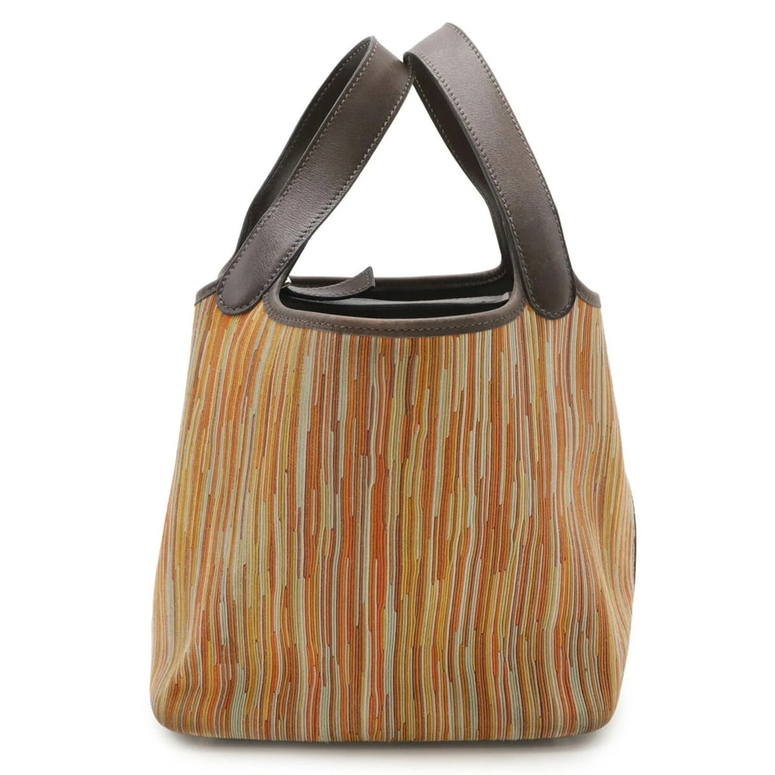 HERMES PICOTIN PM HANDBAG TOTE BAG VIBRATO: HERMES Picotin PM Handbag Tote Bag Vibrato Brand: Hermes Type/Style: Handbag, Tote bag Material: Vibrato leather , Swift leather Color: Dark brown, Multi-color, Orange Size: (HxWxD) 18.5cm x 19cm x 14