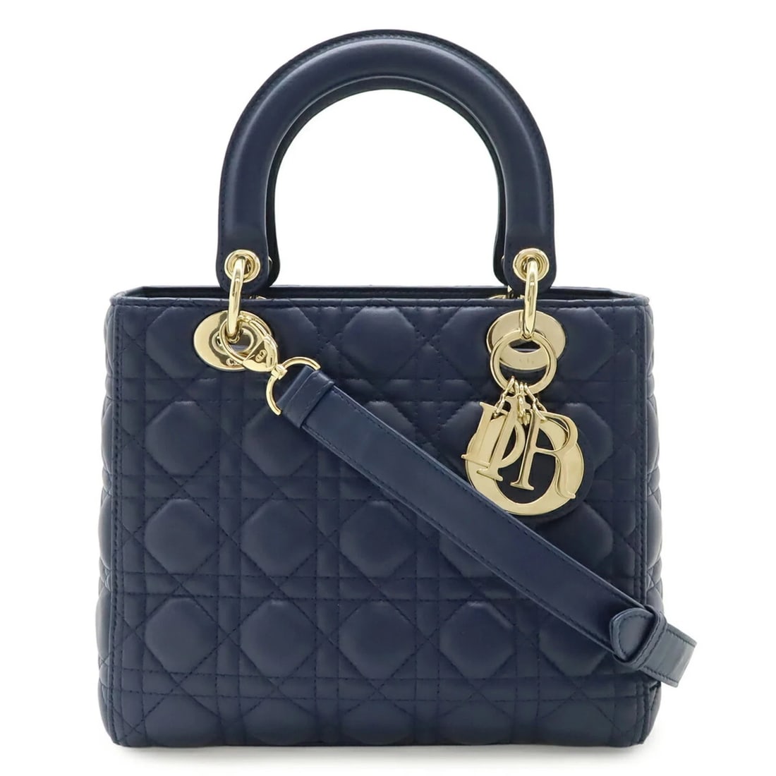 CHRISTIAN DIOR LADY CANNAGE HANDBAG/SHOULDER BAG: Christian Dior Lady Cannage Handbag/Shoulder Bag Brand: Christian Dior Type/Style: Handbag, Shoulder bag Material: Leather Color: Navy Size: (HxWxD) 20cm x 23.5cm x 12cm / 7.87inch x 9.25inch x 4.72in