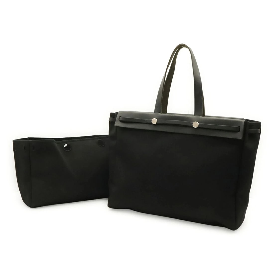 HERMES HERBAG CABAS GM TOTE BAG: HERMES Herbag Cabas GM Tote Bag Brand: Hermes Type/Style: Shoulder bag, Tote bag Material: Toile officier , Leather Color: Black Size: (HxWxD) 33cm x 40.5cm x 15cm / 12.99inch x 15.94inch x 5.9inch