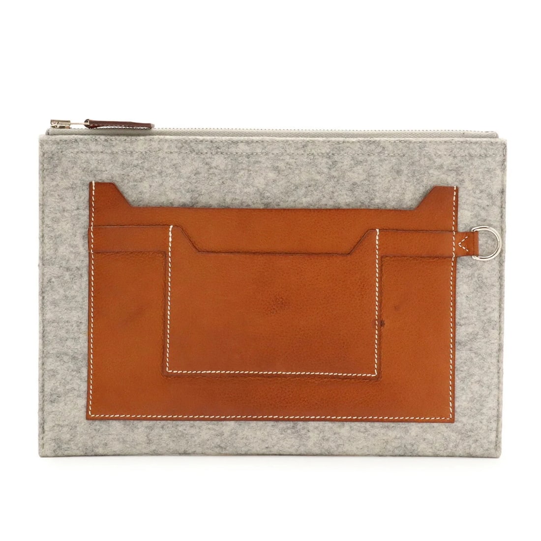 HERMES TOUDOU 29 CLUTCH BAG, SECOND POUCH: HERMES Toudou 29 Clutch Bag, Second Pouch Brand: Hermes Type/Style: Clutch bag, Handbag, Pouch Material: Felt , Epsom leather Color: Gray brown, Light gray Size: (HxWxD) 19.5cm x 29cm / 7.67inch x