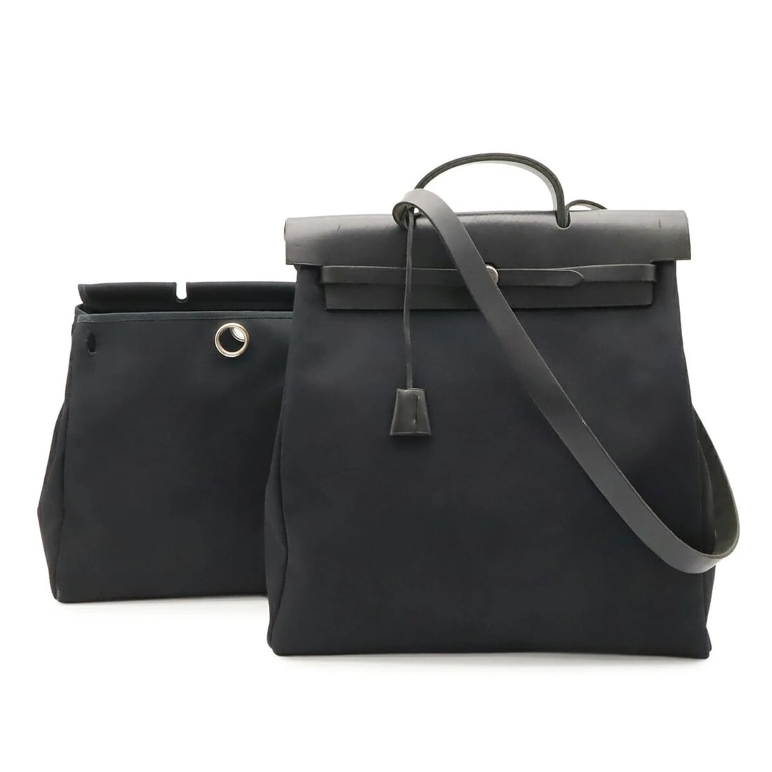 HERMES HERBAG MM HANDBAG SHOULDER BAG: HERMES Herbag MM Handbag Shoulder Bag Brand: Hermes Type/Style: Handbag, Shoulder bag Material: Toile officier Color: Black Size: (HxWxD) 42cm x 38cm x 13cm / 16.53inch x 14.96inch x 5.11inch