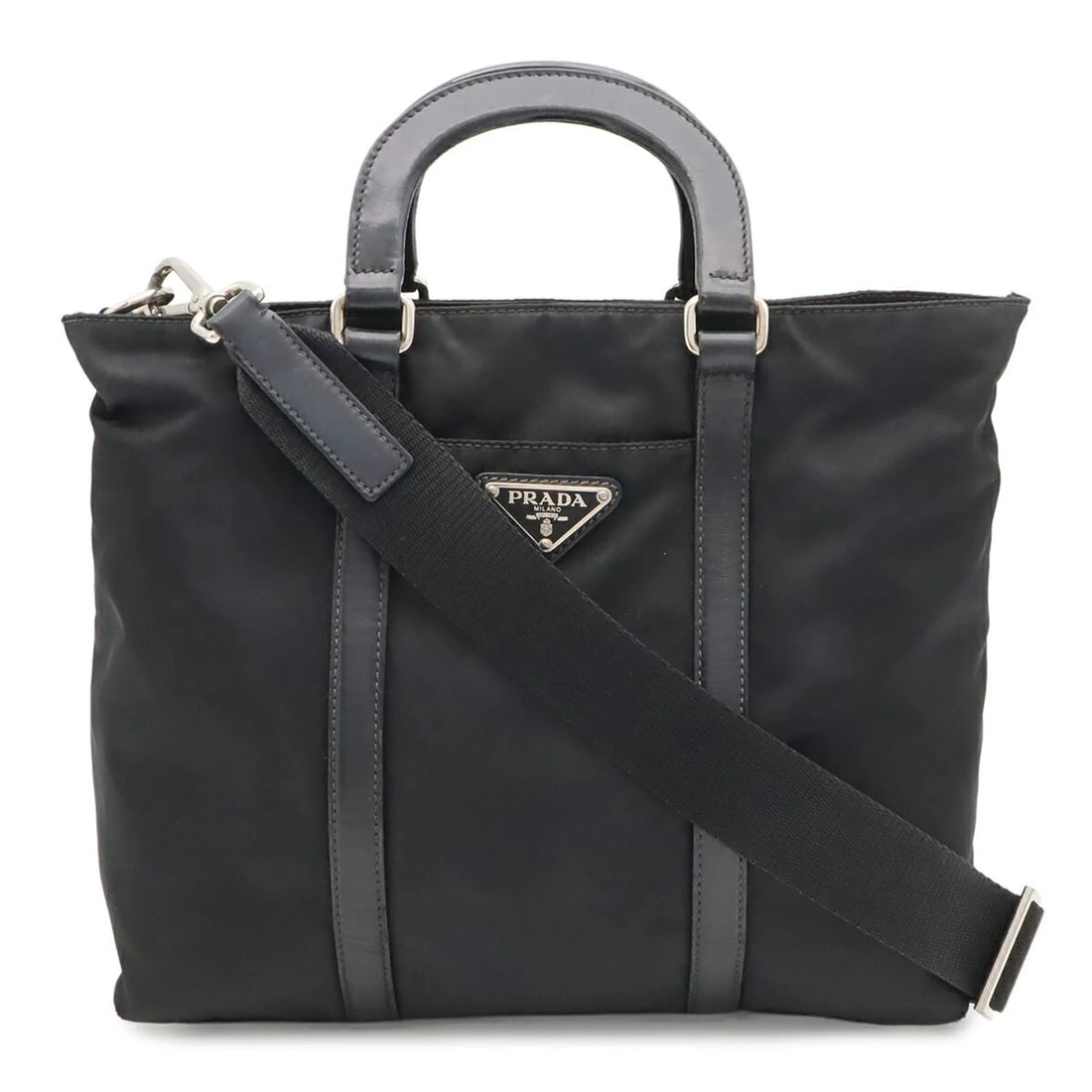 PRADA TRIANGLE HANDBAG TOTE BAG: PRADA Triangle Handbag Tote Bag Brand: Prada Type/Style: Handbag, Shoulder bag, Tote bag Material: Nylon Color: Black, Blue, Nero Size: (HxWxD) 23cm x 27.5cm x 9cm / 9.05inch x 10.82inch x 3.54inch