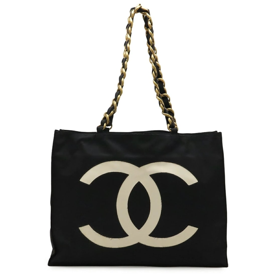 CHANEL COCO MARK TOTE BAG, CHAIN TOTE BAG: CHANEL Coco Mark Tote Bag, Chain Tote Bag Brand: Chanel Type/Style: Shoulder bag, Tote bag Material: Nylon canvas Color: Black, Ivory, Yellow Size: (HxWxD) 31cm x 41cm x 10cm / 12.2inch x 16.14inch x 