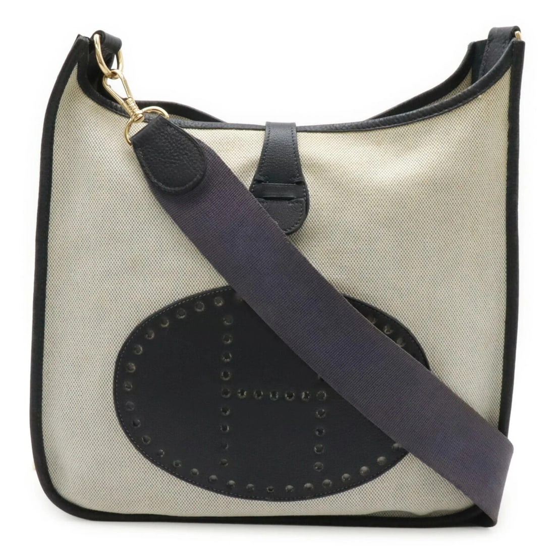 HERMES EVELYNE I PM SHOULDER BAG, TOILE H CANVAS LEATHER: HERMES Evelyne I PM Shoulder Bag, Toile H Canvas Leather Brand: Hermes Type/Style: Shoulder bag Material: Toile H Color: Natural, Navy Size: (HxWxD) 28cm x 28cm x 8cm / 11.02inch x 11.02inch x