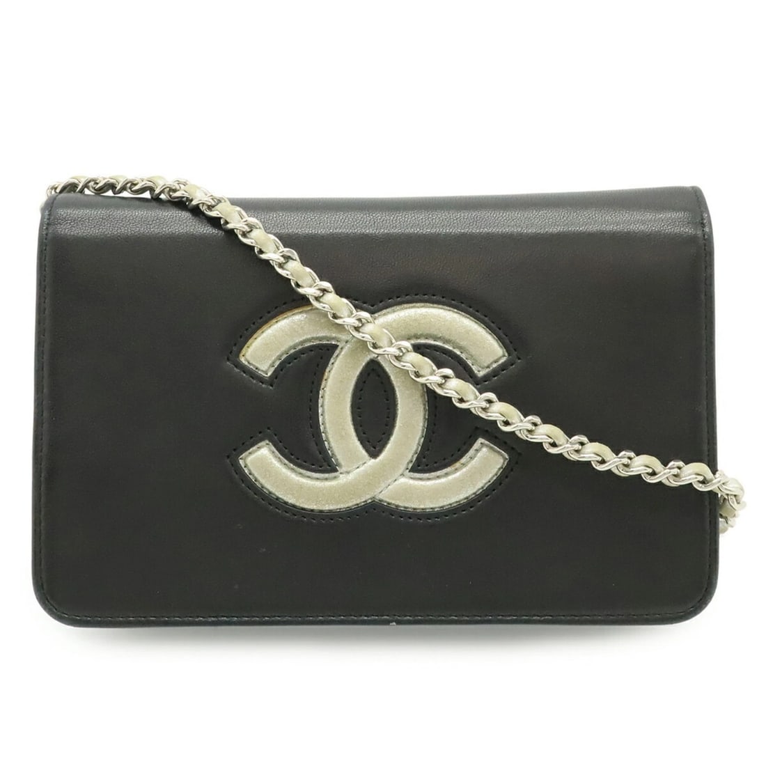 CHANEL COCO MARK WALLET CHAIN SHOULDER BAG: CHANEL Coco Mark Wallet Chain Shoulder Bag Brand: Chanel Type/Style: Chain/Shoulder wallet Material: Leather Color: Black, Metallic silver Size: (HxWxD) 12cm x 19cm / 4.72inch x 7.48inch Accessori
