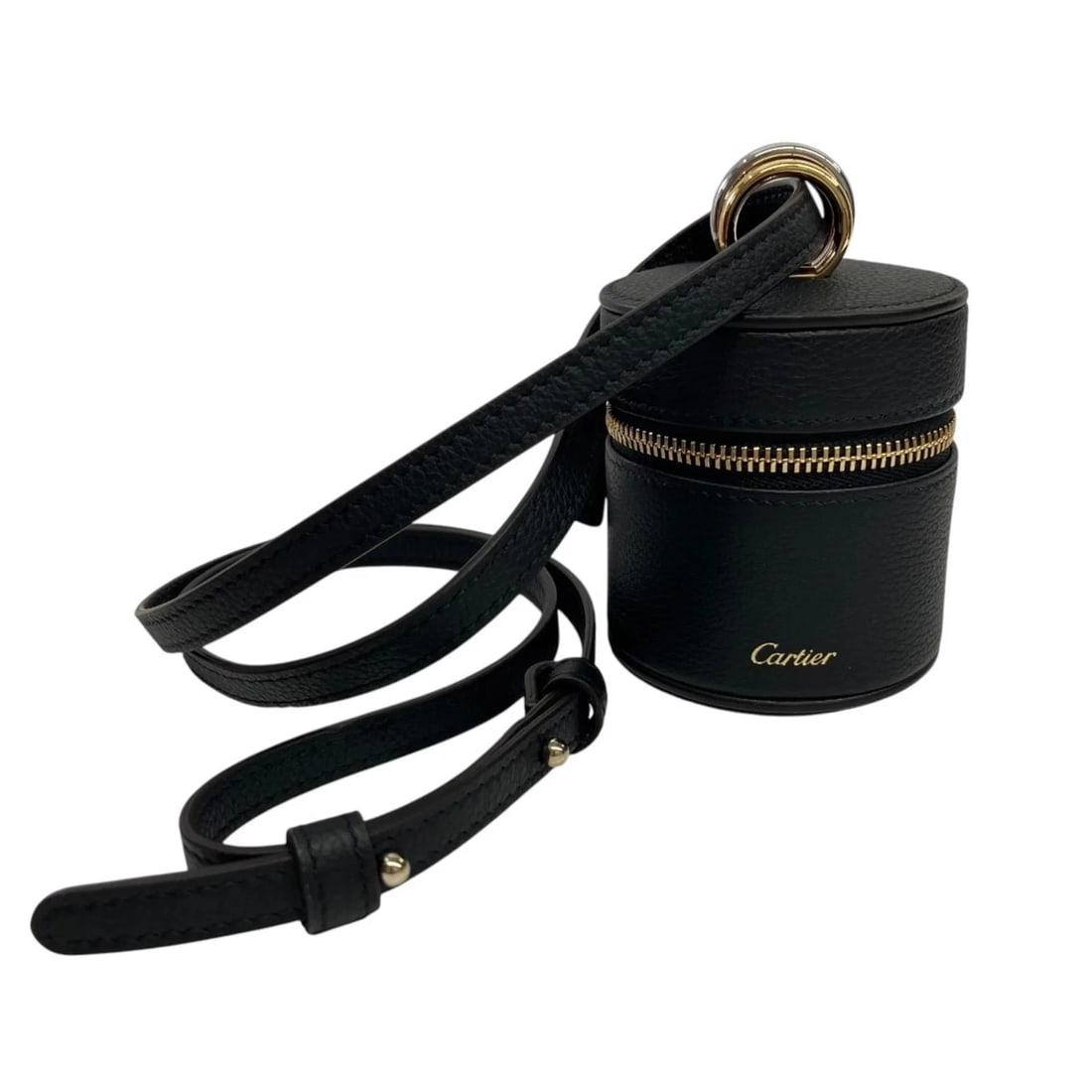CARTIER TRINITY LEATHER SHOULDER BAG: Cartier Trinity Leather Shoulder Bag Brand: Cartier Type/Style: Shoulder bag Material: Leather Color: Black Size: (HxWxD) 48cm x 7cm x 7cm / 18.89inch x 2.75inch x 2.75inch Accessories: None