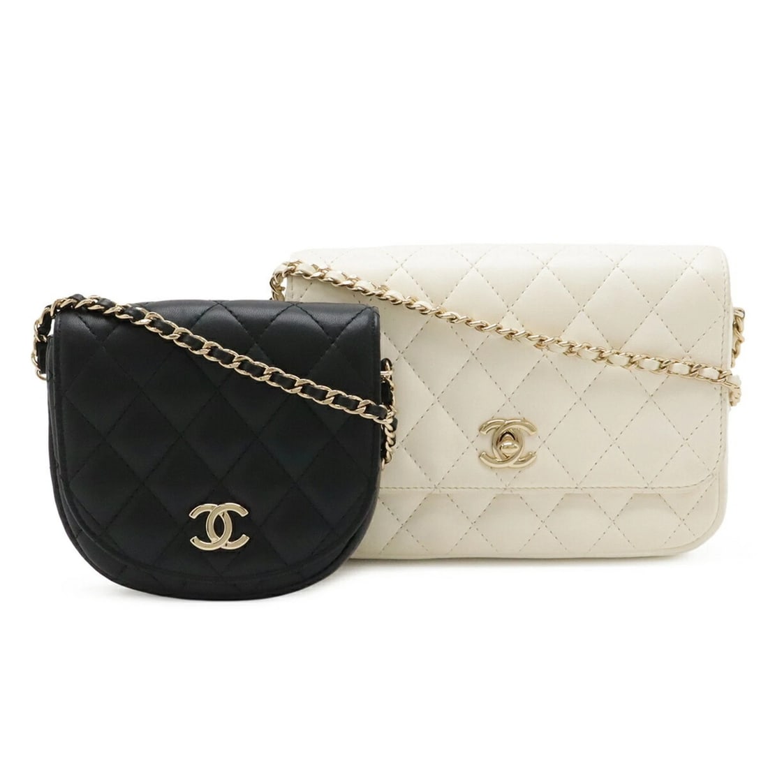 CHANEL MATELASSE SIDE PACK CHAIN SHOULDER TWIN BAG: CHANEL Matelasse Side Pack Chain Shoulder Twin Bag Brand: Chanel Type/Style: Pochette, Shoulder bag Material: Leather Color: Black, Ivory Size: (HxWxD) 14cm x 18.5cm x 2.5cm / 5.51inch x 7.28inch x 0.