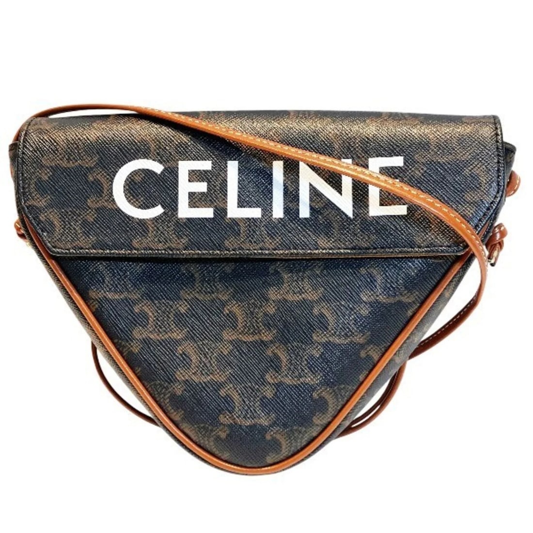CELINE TRIOMPHE TRIANGLE HANDBAG SHOULDER BAG: Celine Triomphe Triangle Handbag Shoulder Bag Brand: Celine Type/Style: Shoulder bag Material: Leather Color: Brown Size: (HxWxD) 15cm x 21cm x 3.5cm / 5.9inch x 8.26inch x 1.37inch Accessories: None