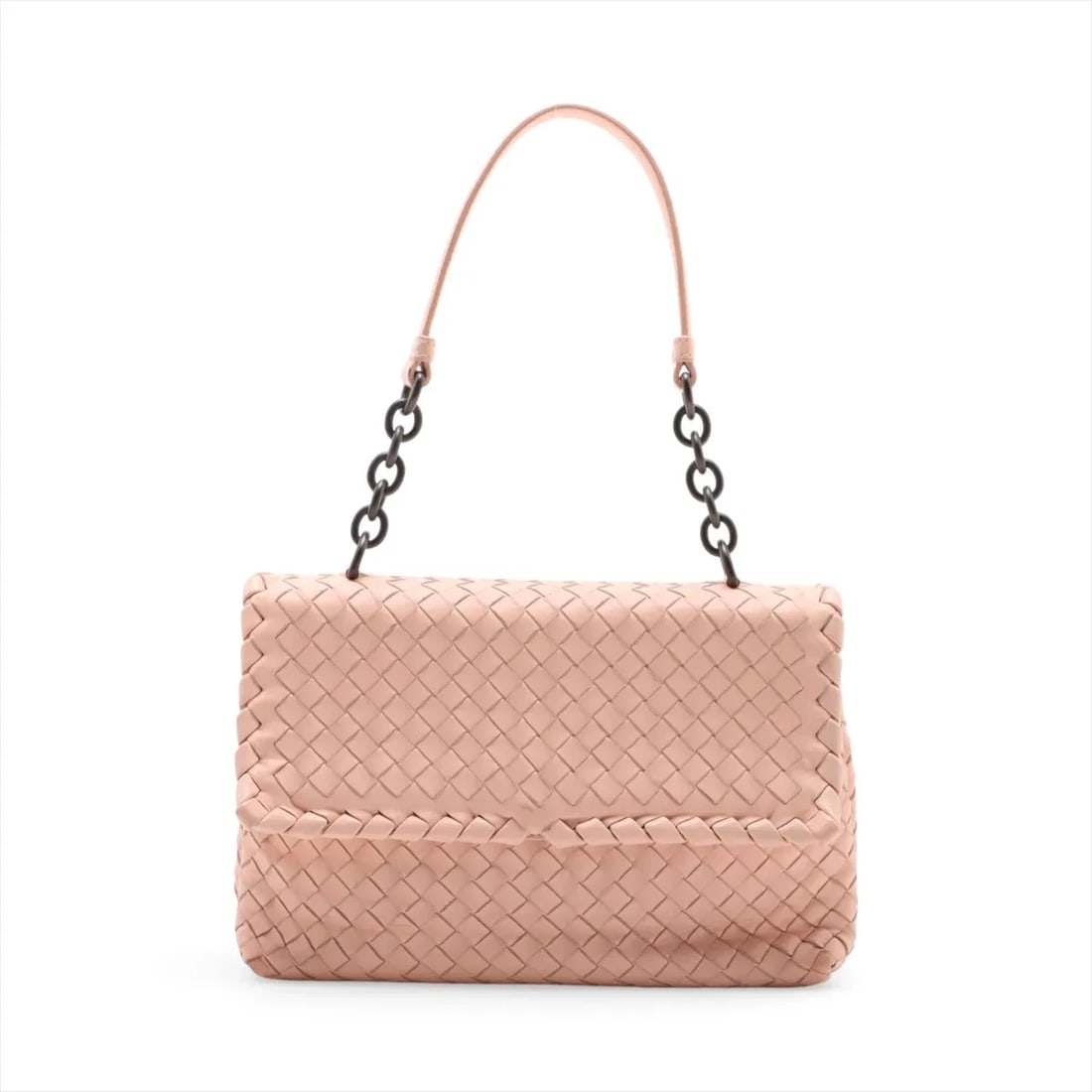 BOTTEGA VENETA INTRECCIATO LEATHER CHAIN SHOULDER BAG: Bottega Veneta Intrecciato Leather Chain Shoulder Bag Brand: Bottega Veneta Type/Style: Top Handle Bag Material: Leather Color: Pink Size: Height:6.9inchLength:9.6inchDepth:3.0inch Accessories: No