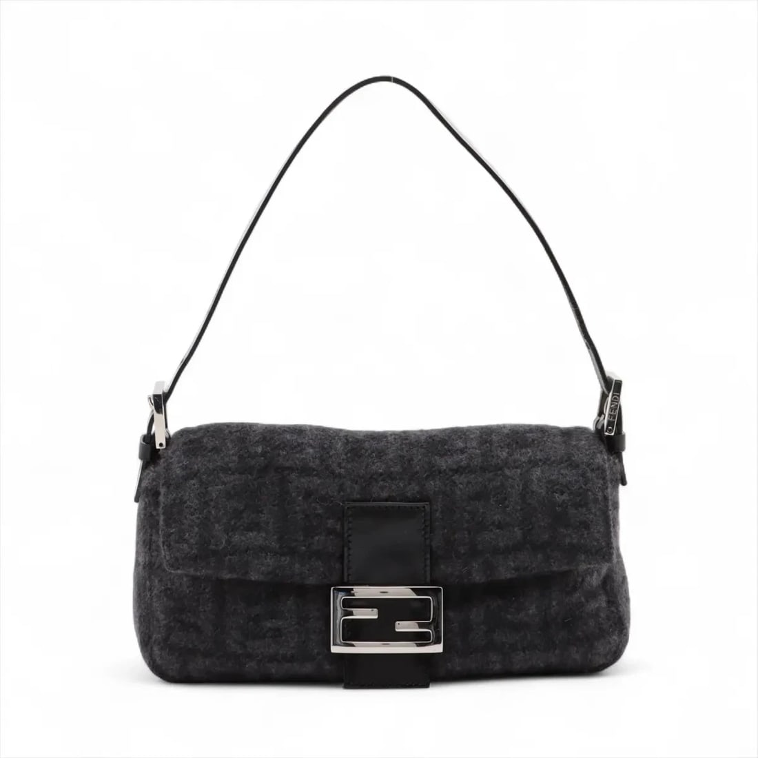 FENDI ZUCCA MAMMA BAGUETTE WOOL X LEATHER SHOULDER BAG: Fendi ZUCCa Mamma Baguette wool x leather Shoulder bag Brand: Fendi Type/Style: Shoulder Bag Material: Wool & Leather Color: gray x black Size: Height:5.7inchLength:9.8inchDepth:1.6inch Accessorie