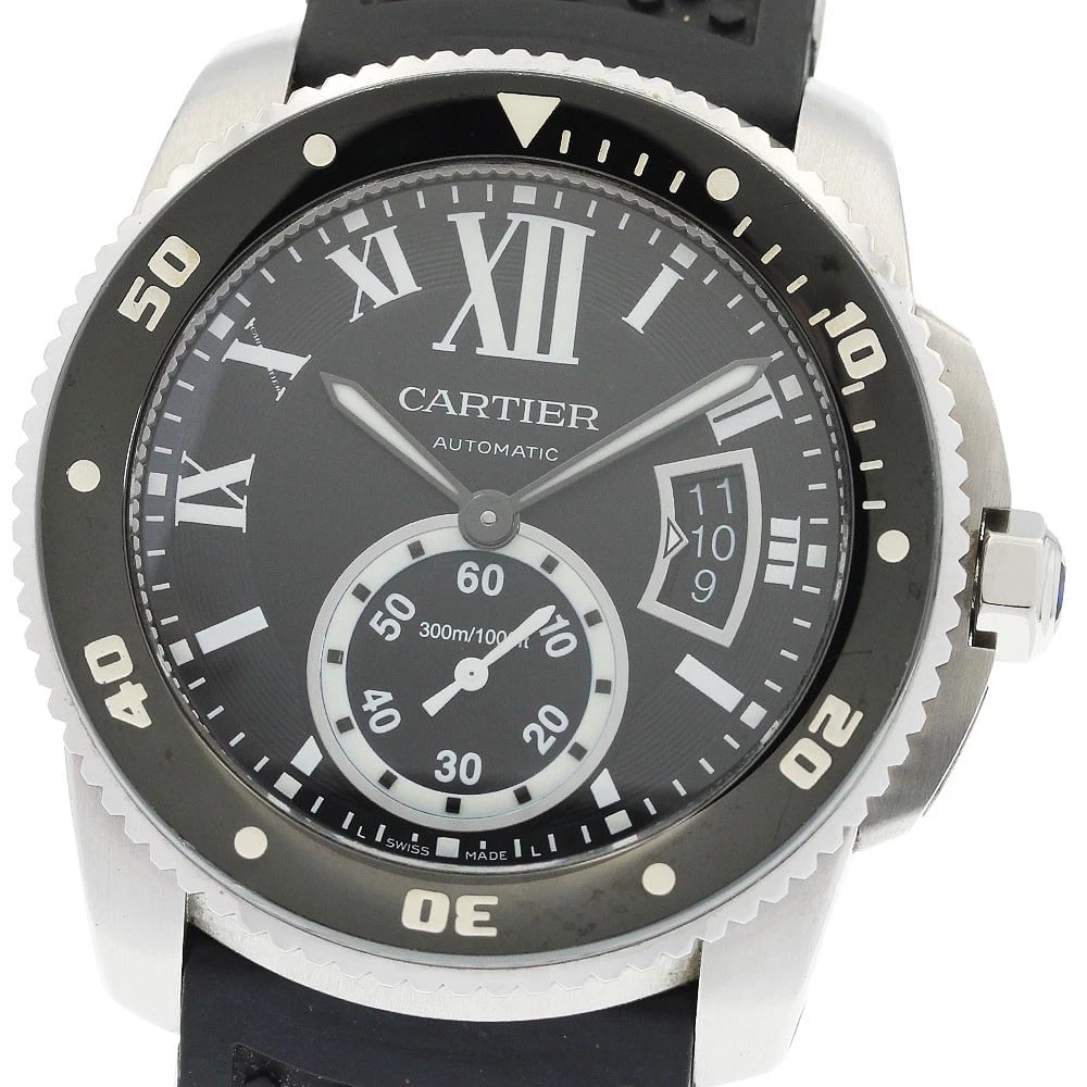 CARTIER CALIBER DE CARTIER DIVER AUTOMATIC WATCH: CARTIER Caliber de Cartier Diver Automatic Watch Brand: CARTIER Type/Style: Wristwatch Material: Band Material rubber, Case Material Stainless Steel Color: Band Color black, Case Color Silver, Dial