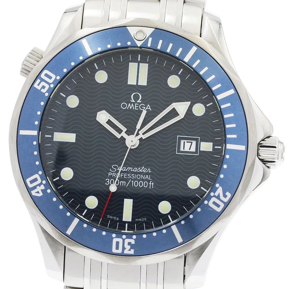 OMEGA SEAMASTER DATE NAVY DIAL QUARTZ WATCH: OMEGA Seamaster Date Navy Dial Quartz Watch Brand: OMEGA Type/Style: Wristwatch Material: Band Material Stainless Steel, Case Material Stainless Steel Color: Band Color Silver, Case Color Silver,