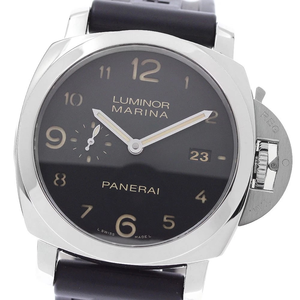 PANERAI LUMINOR MARINA DATE BLACK DIAL AUTOMATIC WATCH: PANERAI Luminor Marina Date black Dial Automatic Watch Brand: PANERAI Type/Style: Wristwatch Material: Band Material rubber, Case Material Stainless Steel Color: Band Color black, Case Color Silver, D