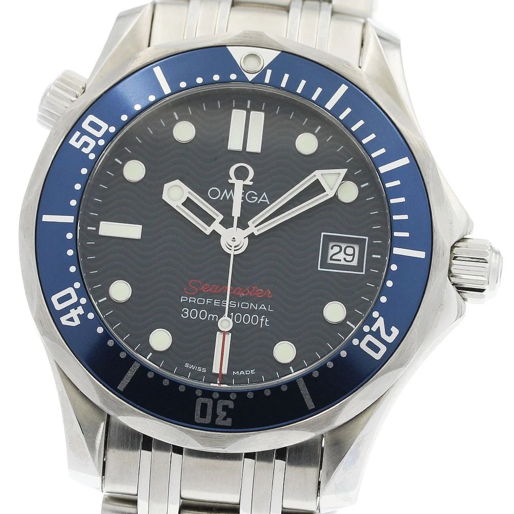 OMEGA SEAMASTER DATE NAVY DIAL QUARTZ WATCH: OMEGA Seamaster Date Navy Dial Quartz Watch Brand: OMEGA Type/Style: Wristwatch Material: Band Material Stainless Steel, Case Material Stainless Steel Color: Band Color Silver, Case Color Silver,