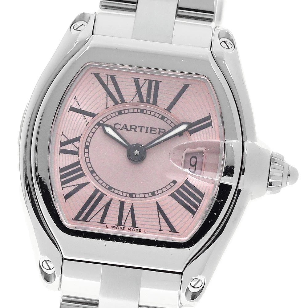CARTIER ROADSTER SM DATE PINK DIAL QUARTZ WATCH: CARTIER Roadster SM Date pink Dial Quartz Watch Brand: CARTIER Type/Style: Wristwatch Material: Band Material Stainless Steel, Case Material Stainless Steel Color: Band Color Silver, Case Color