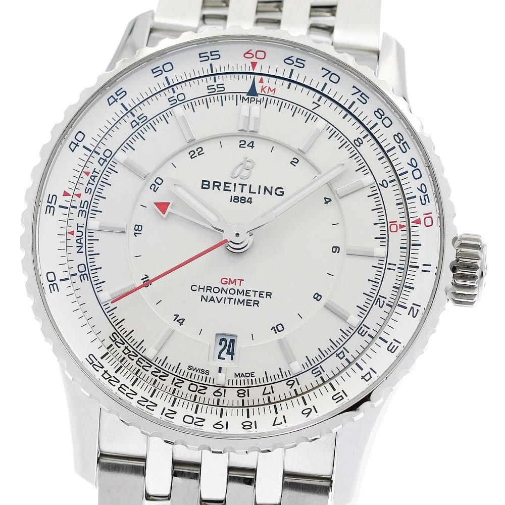BREITLING NAVITIMER AUTOMATIC GMT 41 DATE AUTOMATIC WATCH: BREITLING Navitimer Automatic GMT 41 Date Automatic Watch Brand: BREITLING Type/Style: Wristwatch Material: Band Material Stainless Steel, Case Material Stainless Steel Color: Band Color Silver, Case