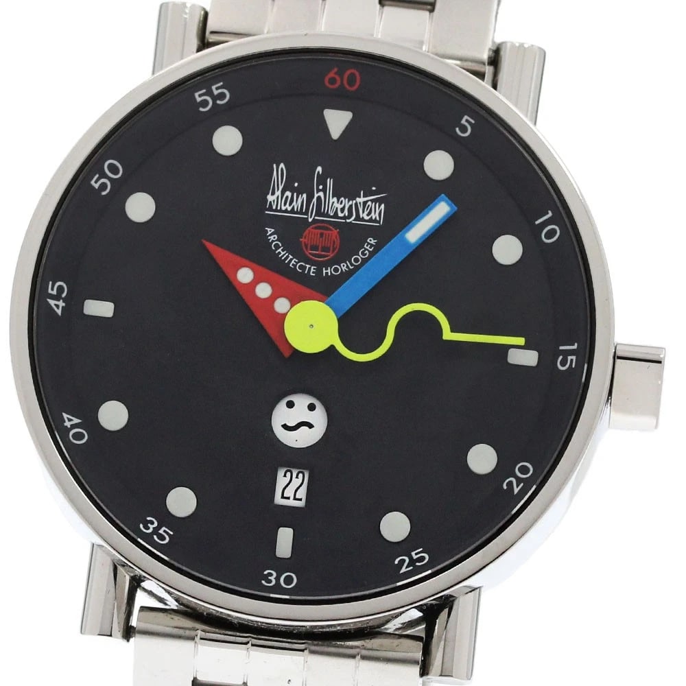 ALAIN SILBERSTEIN RONDO SMILE DAY BLACK DIAL AUTOMATIC WATCH: Alain Silberstein Rondo Smile Day black Dial Automatic Watch Brand: Alain Silberstein Type/Style: Wristwatch Material: Band Material Stainless Steel, Case Material Stainless Steel Color: Band Color
