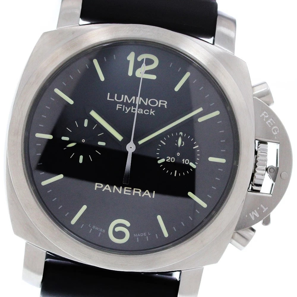 PANERAI LUMINOR FLYBACK CHRONOGRAPH AUTOMATIC WATCH: PANERAI Luminor flyback Chronograph Automatic Watch Brand: PANERAI Type/Style: Wristwatch Material: Band Material rubber, Case Material Stainless Steel Color: Band Color black, Case Color Silver,