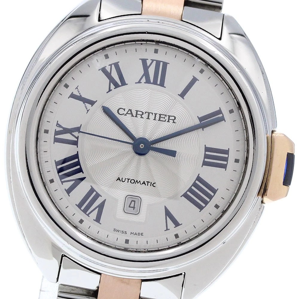 CARTIER CLE DE CARTIER DATE SILVER DIAL AUTOMATIC WATCH: CARTIER Cle de Cartier Date Silver Dial Automatic Watch Brand: CARTIER Type/Style: Wristwatch Material: Band Material Stainless Steel/K18PG, Case Material Stainless Steel/K18PG Color: Band Color
