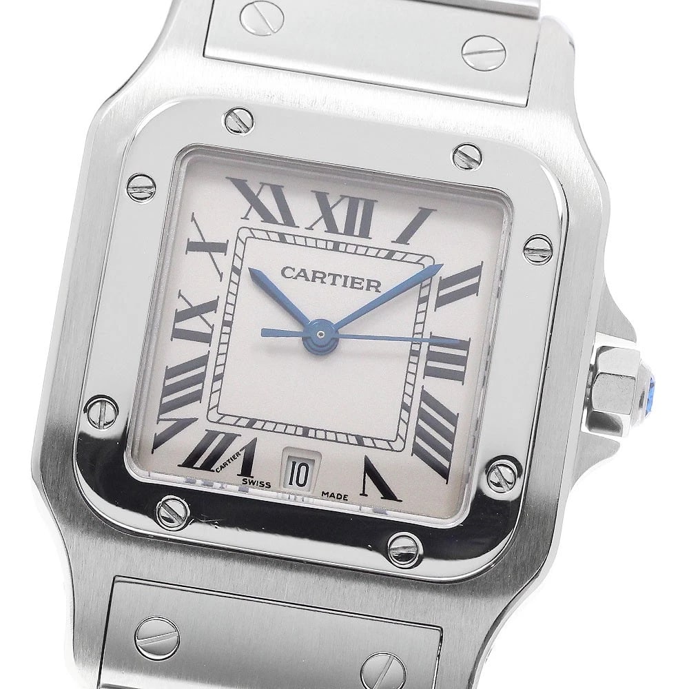 CARTIER SANTOS GALBEELM DATE BEIGE DIAL QUARTZ WATCH: CARTIER Santos GalbeeLM Date beige Dial Quartz Watch Brand: CARTIER Type/Style: Wristwatch Material: Band Material Stainless Steel, Case Material Stainless Steel Color: Band Color Silver, Case Color