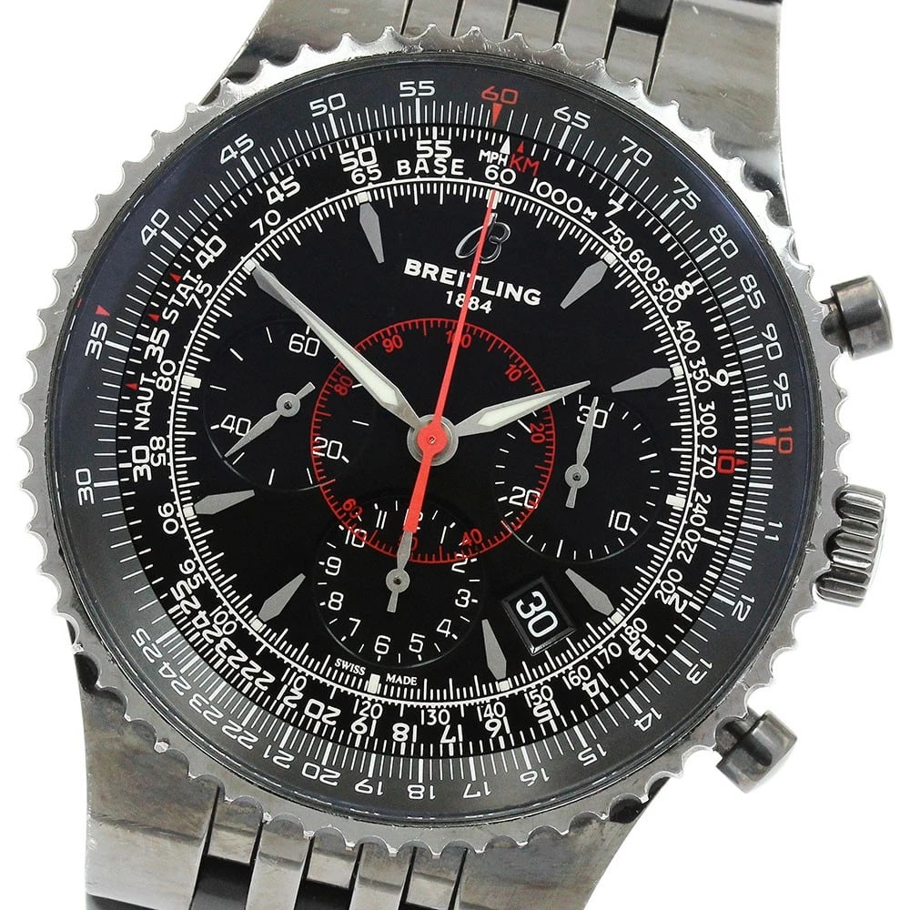 BREITLING MONTBRILLANT 47 BLACK STEEL DATE AUTOMATIC WATCH: BREITLING Montbrillant 47 Black Steel Date Automatic Watch Brand: BREITLING Type/Style: Wristwatch Material: Band Material rubber, Case Material Stainless Steel Color: Band Color black, Case Color