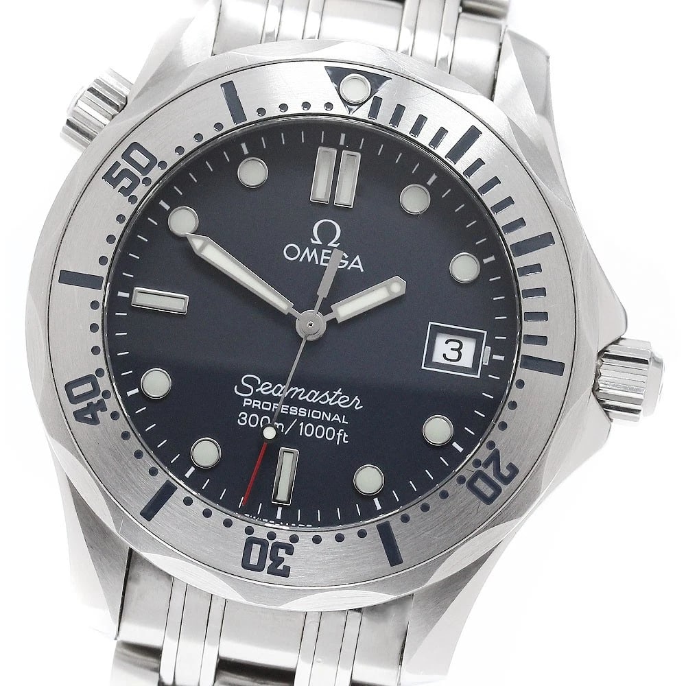OMEGA SEAMASTER DATE NAVY DIAL QUARTZ WATCH: OMEGA Seamaster Date Navy Dial Quartz Watch Brand: OMEGA Type/Style: Wristwatch Material: Band Material Stainless Steel, Case Material Stainless Steel Color: Band Color Silver, Case Color Silver,