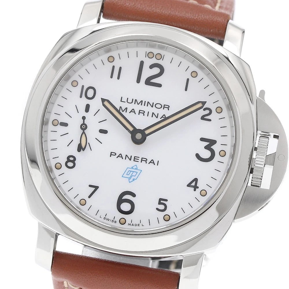 PANERAI LUMINOR MARINA LOGO ACCIAIO HAND WINDING WATCH: PANERAI Luminor Marina Logo Acciaio Hand Winding Watch Brand: PANERAI Type/Style: Wristwatch Material: Band Material leather, Case Material Stainless Steel Color: Band Color Brown, Case Color Silver,