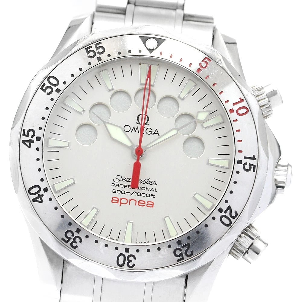 OMEGA SEAMASTER APNEA JACQUES MAYOL AUTOMATIC WATCH: OMEGA Seamaster Apnea Jacques Mayol Automatic Watch Brand: OMEGA Type/Style: Wristwatch Material: Band Material Stainless Steel, Case Material Stainless Steel Color: Band Color Silver, Case Color