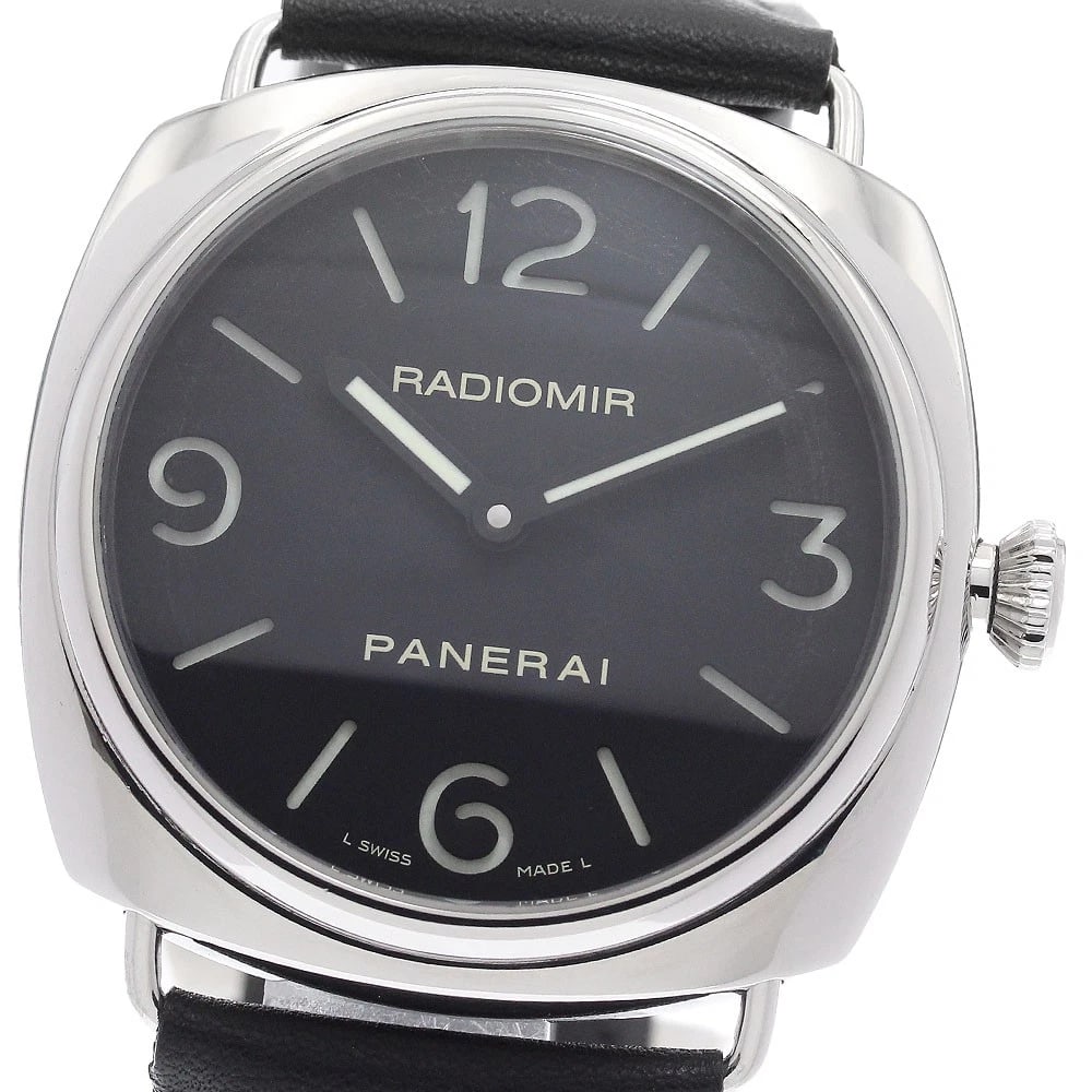 PANERAI RADIOMIR BASE BLACK DIAL HAND WINDING WATCH: PANERAI Radiomir base black Dial Hand Winding Watch Brand: PANERAI Type/Style: Wristwatch Material: Band Material leather, Case Material Stainless Steel Color: Band Color black, Case Color Silver,
