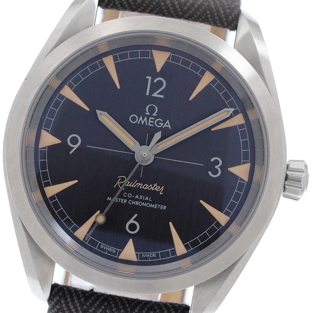 OMEGA SEAMASTER RAILMASTER AUTOMATIC WATCH: OMEGA Seamaster Railmaster Automatic Watch Brand: OMEGA Type/Style: Wristwatch Material: Band Material Leather / nylon, Case Material Stainless Steel Color: Band Color black, Case Color Silver, Dial