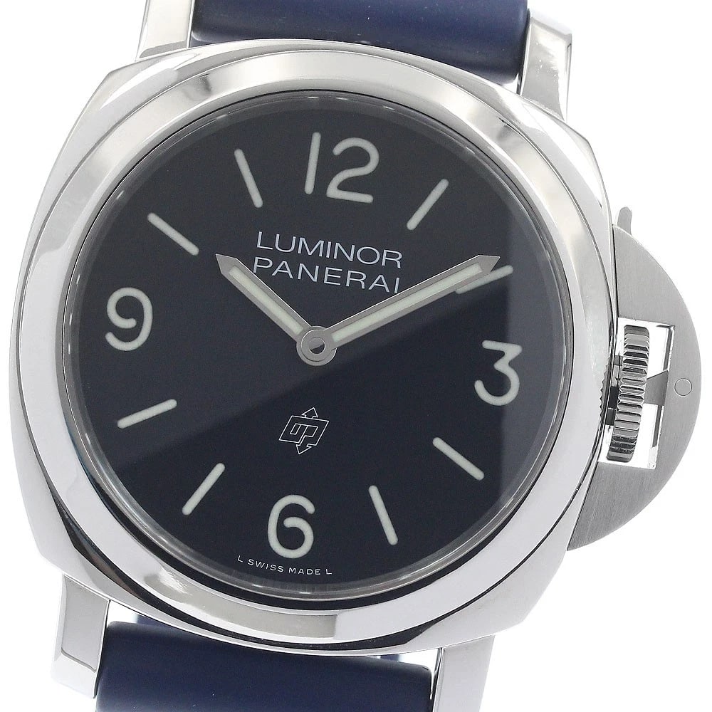 PANERAI LUMINOR BASE LOGO HAND WINDING WATCH: PANERAI Luminor Base Logo Hand Winding Watch Brand: PANERAI Type/Style: Wristwatch Material: Band Material rubber, Case Material Stainless Steel Color: Band Color Navy, Case Color Silver, Dial Color