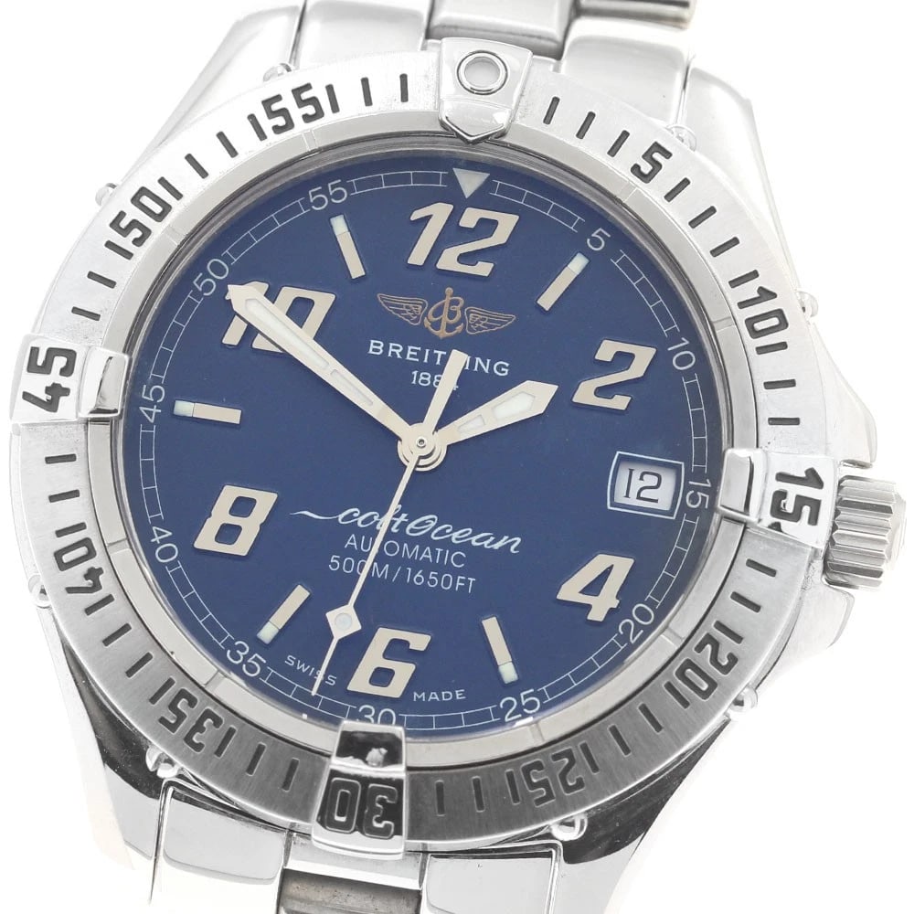 BREITLING COLT OCEAN DATE NAVY DIAL AUTOMATIC WATCH: BREITLING Colt Ocean Date Navy Dial Automatic Watch Brand: BREITLING Type/Style: Wristwatch Material: Band Material Stainless Steel, Case Material Stainless Steel Color: Band Color Silver, Case Color