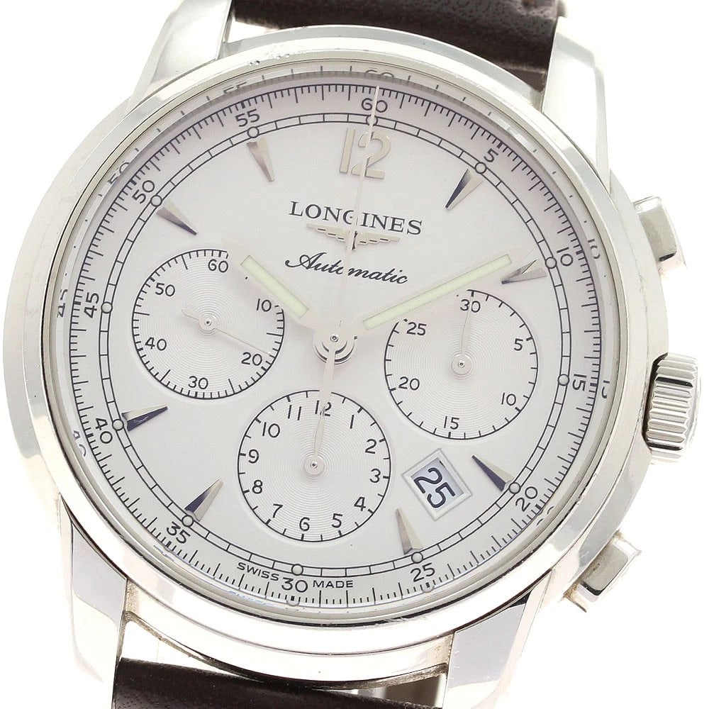 LONGINES SAINTIMIER CHRONOGRAPH AUTOMATIC WATCH: LONGINES Saintimier Chronograph Automatic Watch Brand: LONGINES Type/Style: Wristwatch Material: Band Material leather, Case Material Stainless Steel Color: Band Color Brown, Case Color Silver, Dial