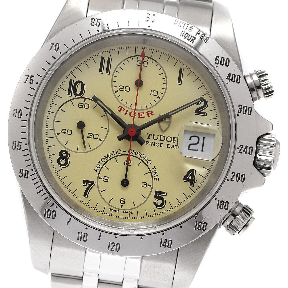 TUDOR CHRONO CHRONOGRAPH BEIGE DIAL AUTOMATIC WATCH: TUDOR Chrono Chronograph beige Dial Automatic Watch Brand: TUDOR Type/Style: Wristwatch Material: Band Material Stainless Steel, Case Material Stainless Steel Color: Band Color Silver, Case Color