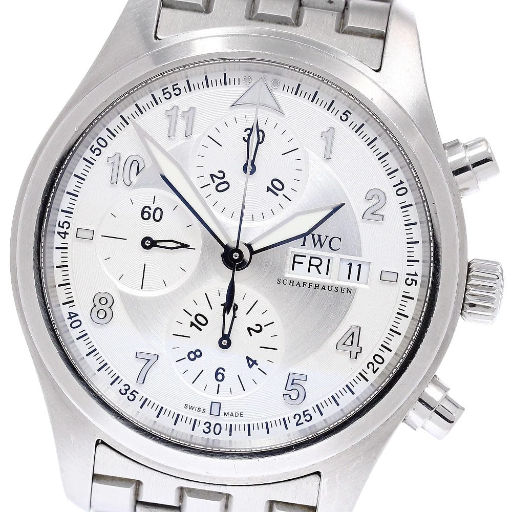 IWC SCHAFFHAUSEN SPITFIRE CHRONOGRAPH DAY DATE AUTOMATIC WATCH: IWC SCHAFFHAUSEN Spitfire Chronograph day date Automatic Watch Brand: IWC SCHAFFHAUSEN Type/Style: Wristwatch Material: Band Material Stainless Steel, Case Material Stainless Steel Color: Band Color
