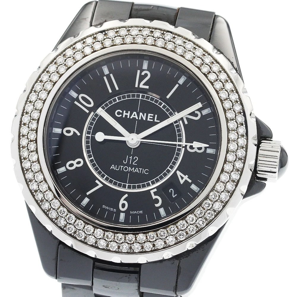 CHANEL J12 BLACK CERAMIC DIAMOND BEZEL AUTOMATIC WATCH: CHANEL J12 Black ceramic diamond bezel Automatic Watch Brand: CHANEL Type/Style: Wristwatch Material: Band Material Stainless Steel / ceramic, Case Material Stainless Steel / ceramic Color: Band