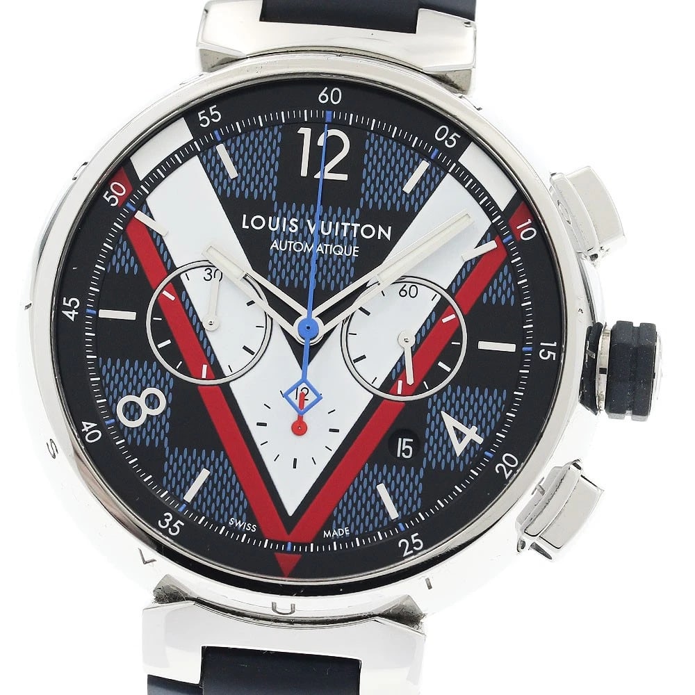LOUIS VUITTON TAMBOUR DAMIER COBALT V AUTOMATIC WATCH: LOUIS VUITTON Tambour Damier Cobalt V Automatic Watch Brand: LOUIS VUITTON Type/Style: Wristwatch Material: Band Material rubber, Case Material Stainless Steel Color: Band Color Navy, Case Color