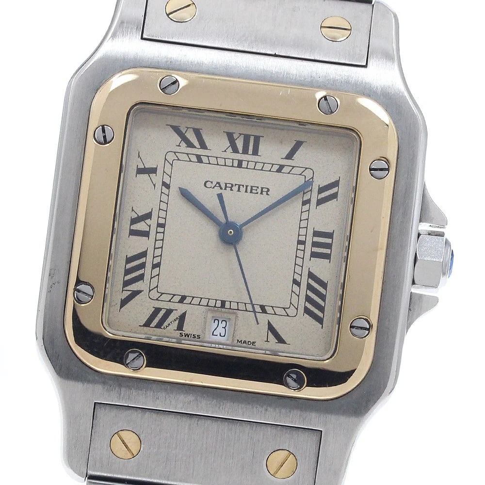 CARTIER SANTOS GALBEE LM DATE YG BEZEL QUARTZ WATCH: CARTIER Santos Galbee LM Date YG bezel Quartz Watch Brand: CARTIER Type/Style: Wristwatch Material: Band Material Stainless Steel/YG, Case Material Stainless Steel/YG Color: Band Color Silver / Gold,