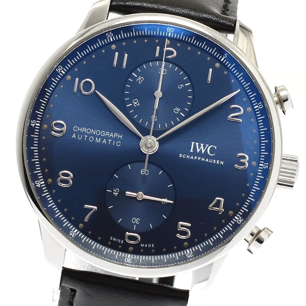 IWC SCHAFFHAUSEN PORTUGUESE CHRONOGRAPH AUTOMATIC WATCH: IWC SCHAFFHAUSEN Portuguese Chronograph Automatic Watch Brand: IWC SCHAFFHAUSEN Type/Style: Wristwatch Material: Band Material leather, Case Material Stainless Steel Color: Band Color black, Case Colo