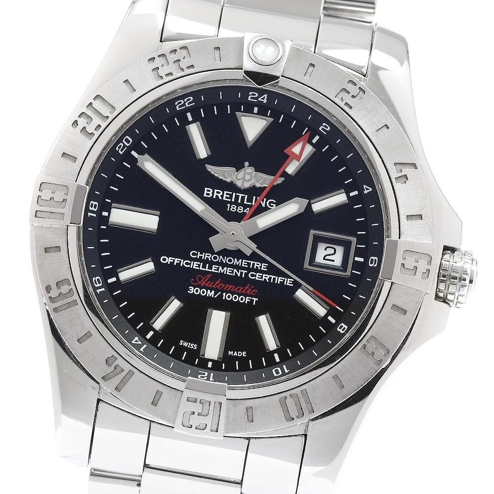 BREITLING AVENGER II GMT DATE BLACK DIAL AUTOMATIC WATCH: BREITLING Avenger II GMT Date black Dial Automatic Watch Brand: BREITLING Type/Style: Wristwatch Material: Band Material Stainless Steel, Case Material Stainless Steel Color: Band Color Silver, Case