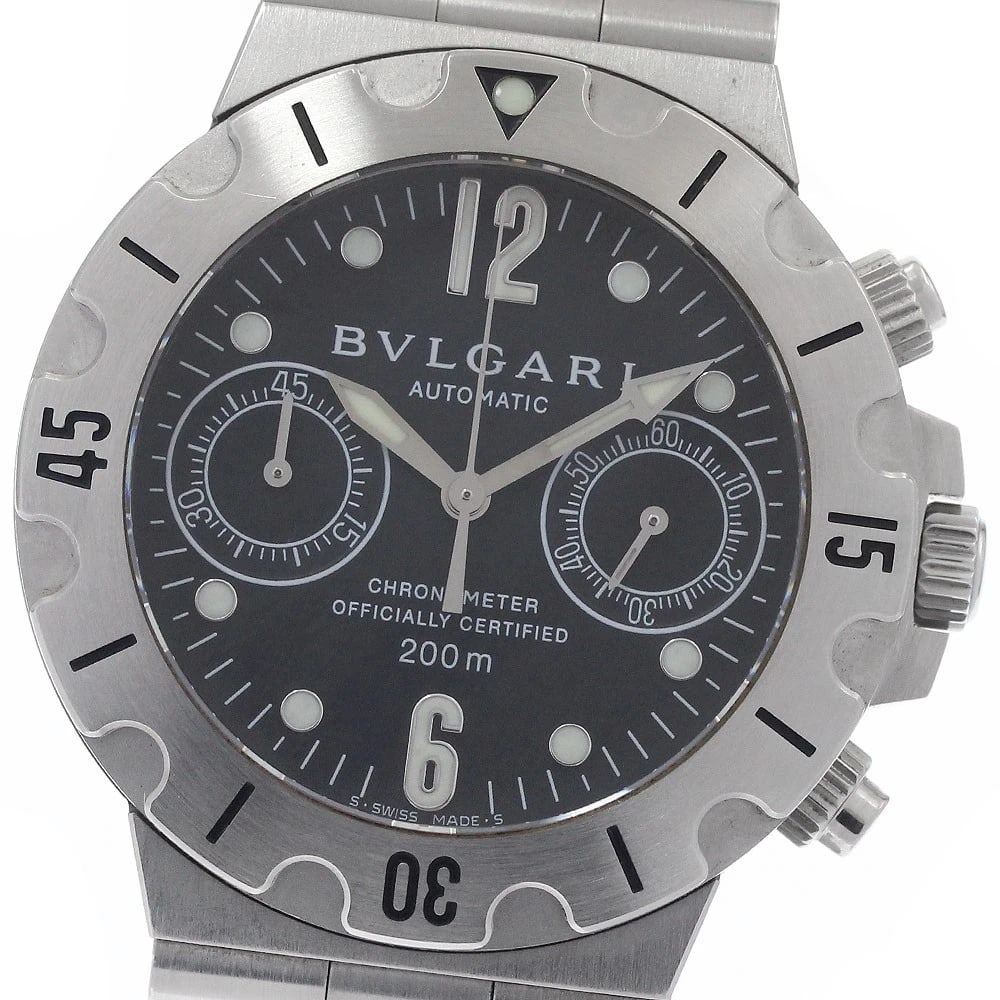 BVLGARI DIAGONO SCUBA CHRONOGRAPH BLACK DIAL AUTOMATIC WATCH: BVLGARI Diagono Scuba Chronograph Black Dial Automatic Watch Brand: BVLGARI Type/Style: Wristwatch Material: Band Material Stainless Steel, Case Material Stainless Steel Color: Band Color Silver,