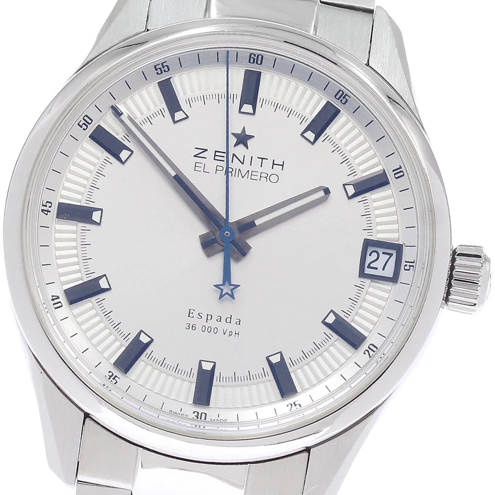 ZENITH EL PRIMERO ESPADA AUTOMATIC WATCH: ZENITH El Primero Espada Automatic Watch Brand: ZENITH Type/Style: Wristwatch Material: Band Material Stainless Steel, Case Material Stainless Steel Color: Band Color Silver, Case Color Silver, Dial