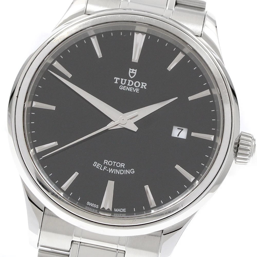TUDOR STYLE DATE BLACK DIAL AUTOMATIC WATCH: TUDOR style Date black Dial Automatic Watch Brand: TUDOR Type/Style: Wristwatch Material: Band Material Stainless Steel, Case Material Stainless Steel Color: Band Color Silver, Case Color Silver,