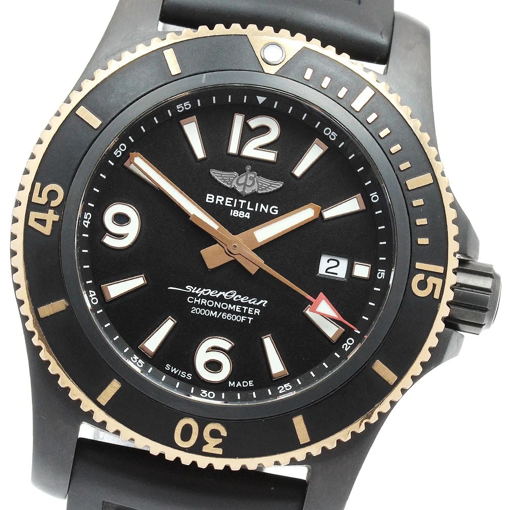 BREITLING SUPER OCEAN AUTOMATIC 46 DATE BLACK DIAL AUTOMATIC WATCH: BREITLING Super Ocean Automatic 46 Date black Dial Automatic Watch Brand: BREITLING Type/Style: Wristwatch Material: Band Material rubber, Case Material Stainless Steel/RG Color: Band Color black, Cas