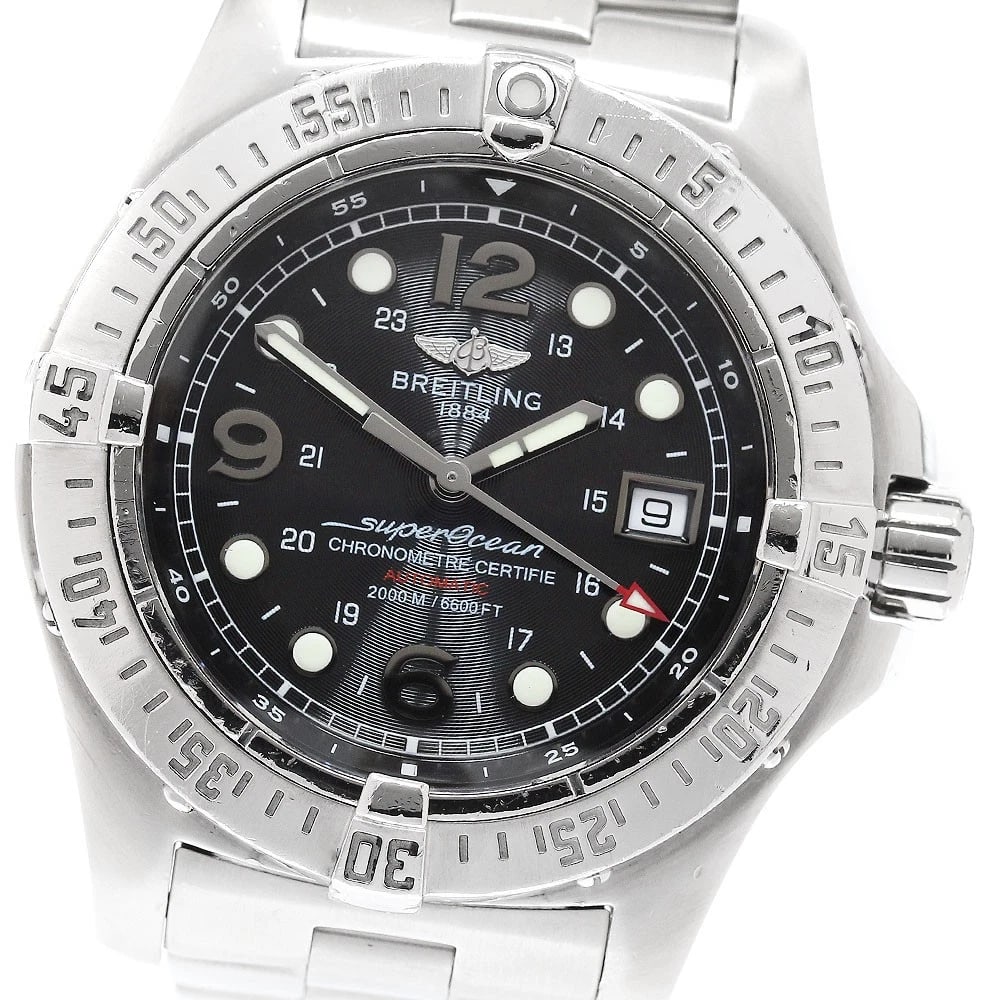 BREITLING SUPER OCEAN STEEL FISH BLACK DIAL AUTOMATIC WATCH: BREITLING Super Ocean Steel Fish black Dial Automatic Watch Brand: BREITLING Type/Style: Wristwatch Material: Band Material Stainless Steel, Case Material Stainless Steel Color: Band Color Silver, Cas