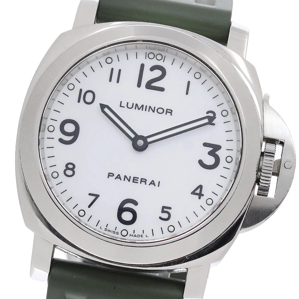 PANERAI LUMINOR BASE WHITE DIAL HAND WINDING WATCH: PANERAI Luminor base white Dial Hand Winding Watch Brand: PANERAI Type/Style: Wristwatch Material: Band Material rubber, Case Material Stainless Steel Color: Band Color khaki, Case Color Silver, Dial 