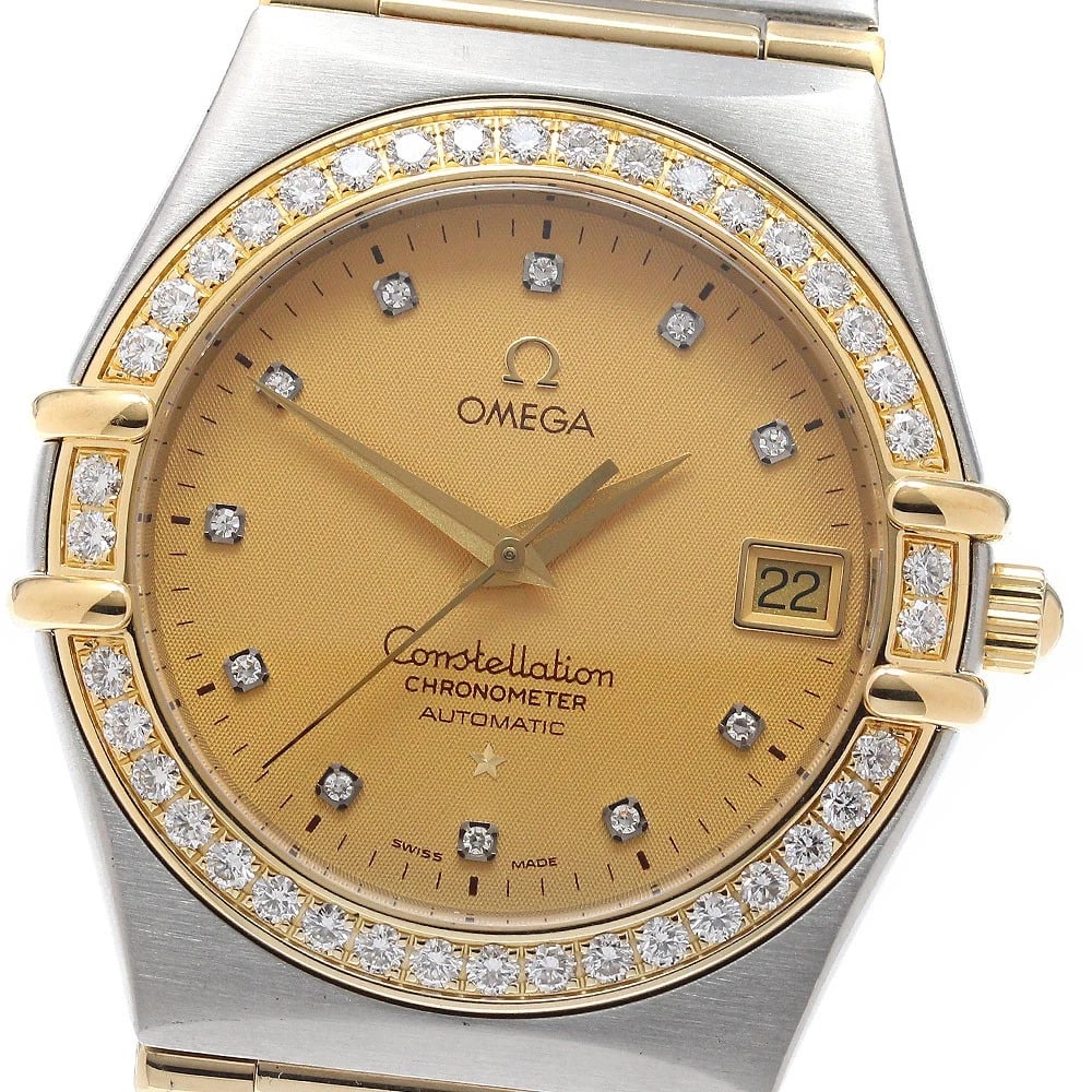 OMEGA CONSTELLATION DATE FULL BAR GOLD DIAL AUTOMATIC WATCH: OMEGA Constellation date full bar gold Dial Automatic Watch Brand: OMEGA Type/Style: Wristwatch Material: Band Material Stainless Steel/YG, Case Material Stainless Steel/YG Color: Band Color Silver / 